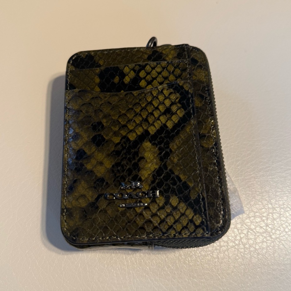 Coach Zip Card Case with Snake Print with Gunmetal Hardware